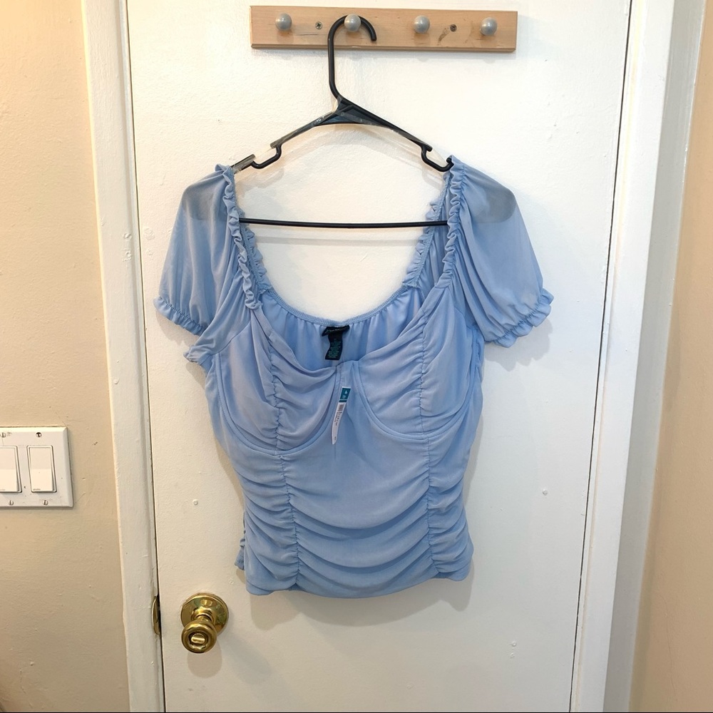 Light Blue over the shoulder blouse